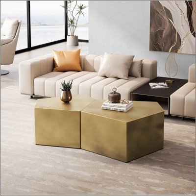 Irregular Pentagon Nesting Coffee Table Set Geometric Coffee Table Set Side Table Set