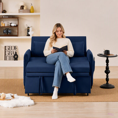 Canapé-lit convertible en velours de 51,2 po, causeuse à dossier réglable à 5 positions avec lit escamotable, poche latérale, canapé multifonctionnel à 2 places pour le salon, un appartement et un petit espace