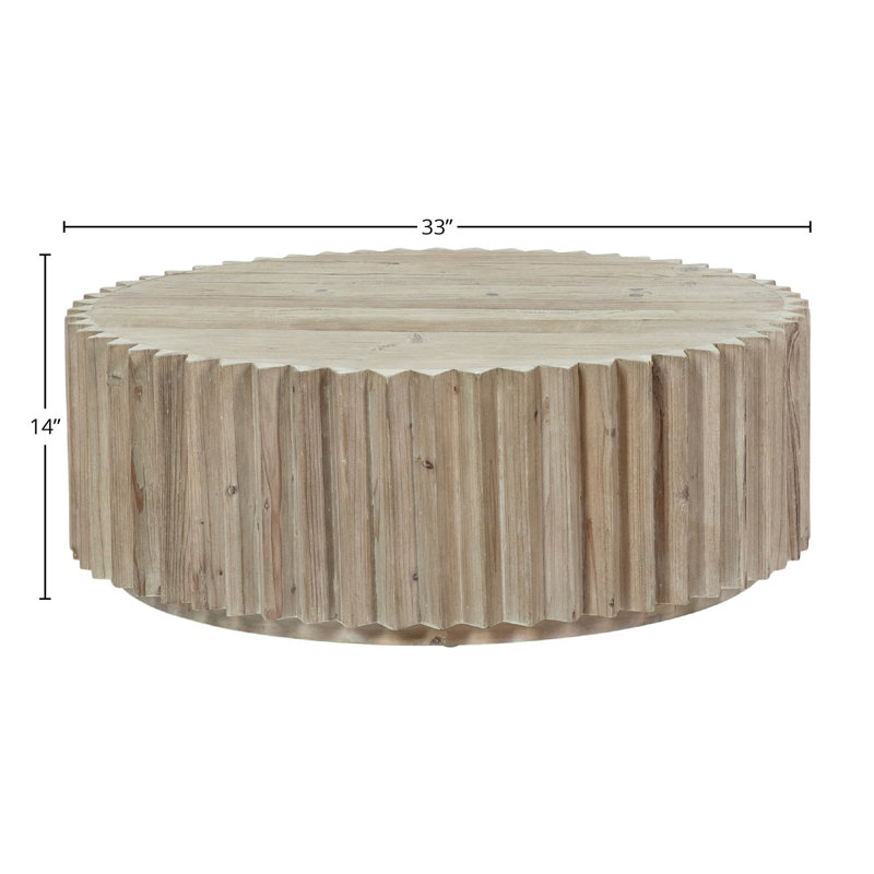 Webster 33" Round Reclaimed Pine Block Coffee Table with Fluted Edge