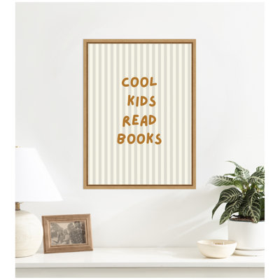 Cool Kids Read Books Neutral Stripe by Laura Moss Framed Canvas Wall Art Print