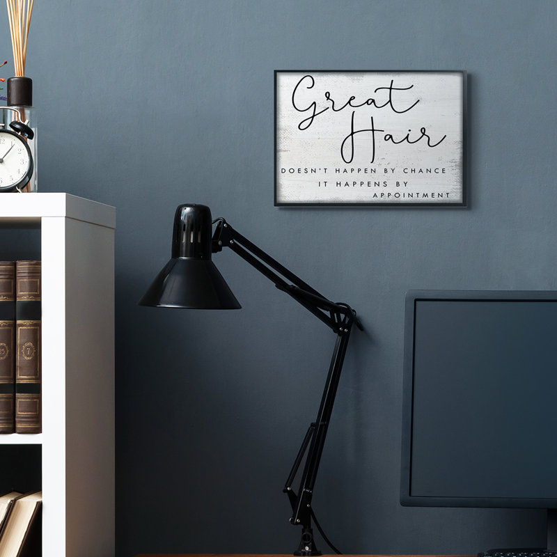 «Great Hair By Appointment Sign», salon de beauté patiné, H 11 po x l 14 po, Giclée encadrée noir minuit