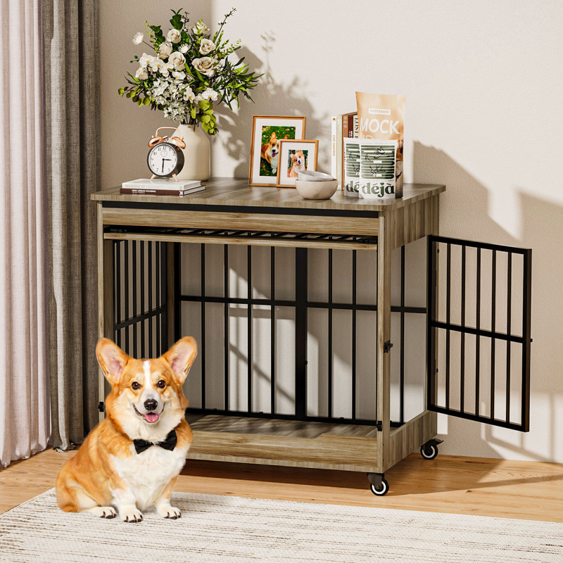 Mobilier de caisse en mélamine pour chien, Petit (l 32 po x P 22 po), Beige/gris