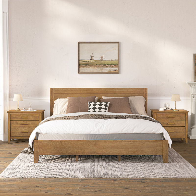 Lessio 3-Piece Bedroom Set with a Bed and Two Nightstands, Dark Wood, King