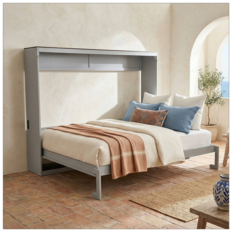 Grand lit escamotable mural avec USB, conception compacte et multifonctionnelle pour la vie moderne, Gray