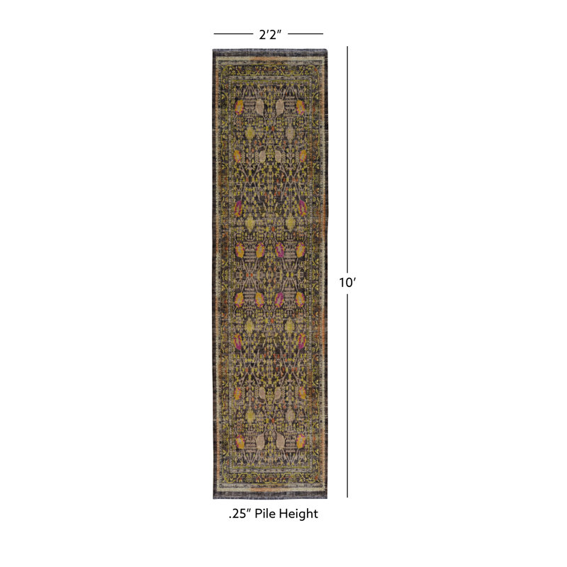 Laurel Malaya Machine Woven Polyester No Pattern Area Rug in Black, Runner 2'2" x 10'