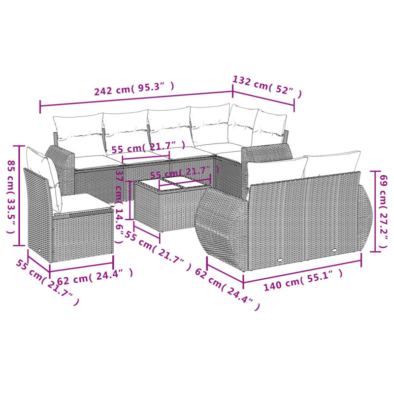 Vidaxl Garden Sofa Set Grey, Dark Grey
