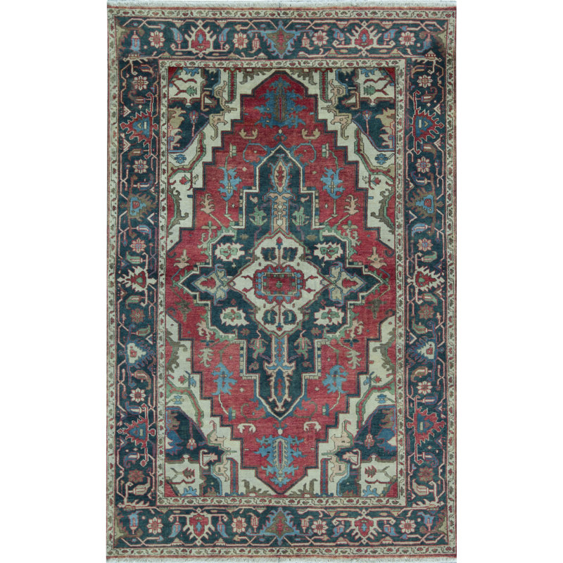Hand-Knotted High-Quality Red and Blue Area Rug