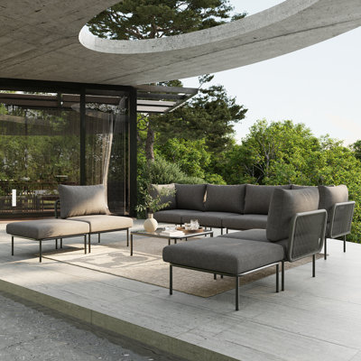 Latitude Run® 9 Pieces Aluminum Patio Furniture Set, Modern Modular Sectional Sofa with Coffee Table and Upgrade Thickness Cushion