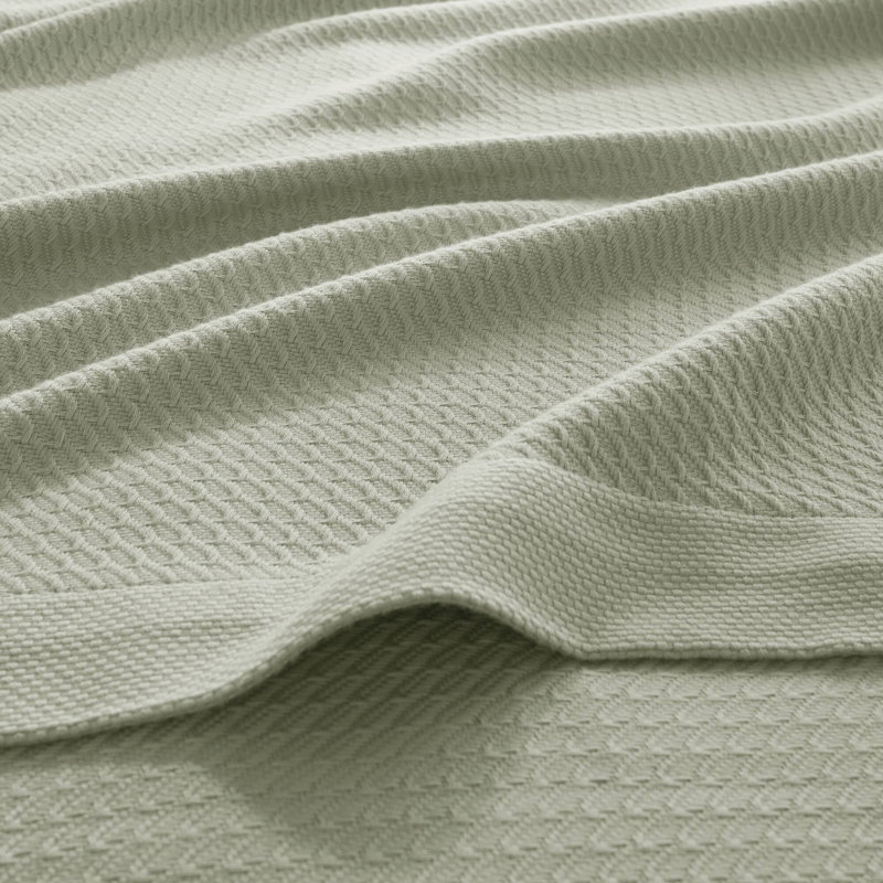 Couverture 100% coton égyptien certifié, Lit simple, Vert sauge