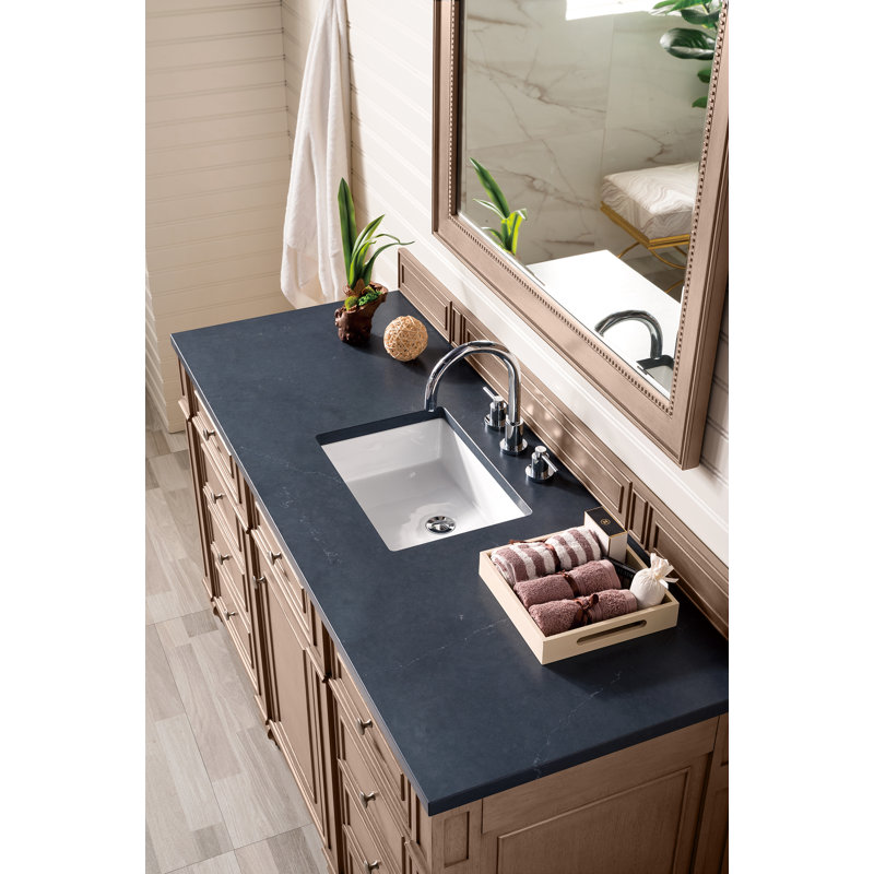 Bristol 60'' W Single Vanity, Charcoal Soapstone, 8" Widespread, Whitewashed Walnut