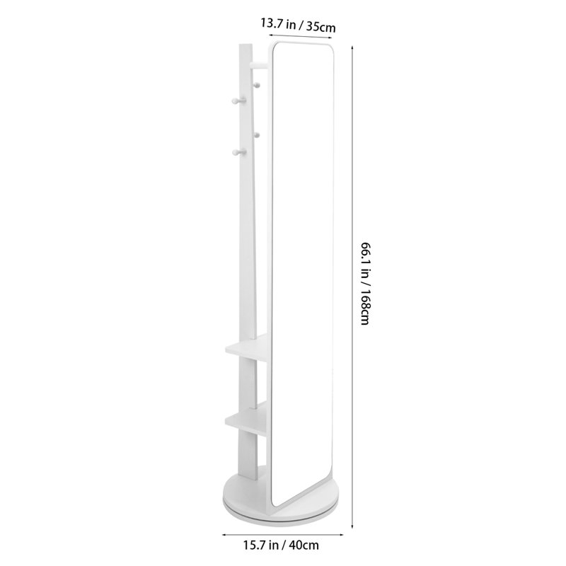 Rectangle Floor Mirror with Shelves, White