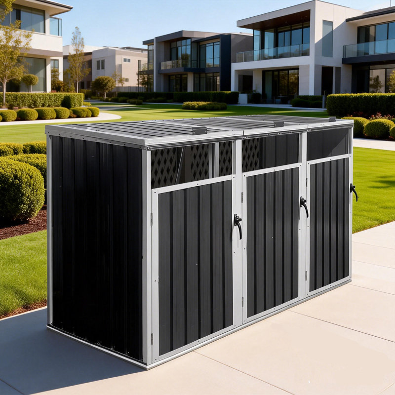 Remise de poubelle extérieure modulaire durable - 3 compartiments séparés pour faciliter l'organisation des déchets