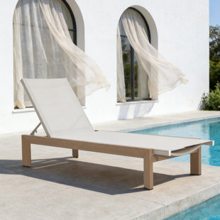 Quick-Assembly Outdoor Aluminum Chaise Lounge , Wood-Grain Veneer Chaise Lounge for Patio, Triangular Aluminum Tube Chaise Lounge