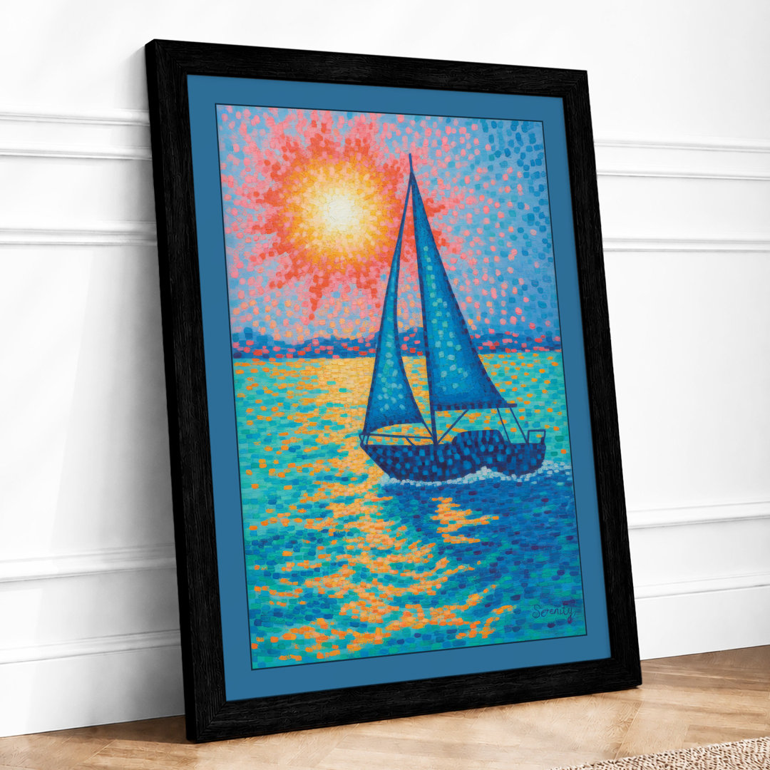 Sailboat Under Sun Coastal - Framed Print