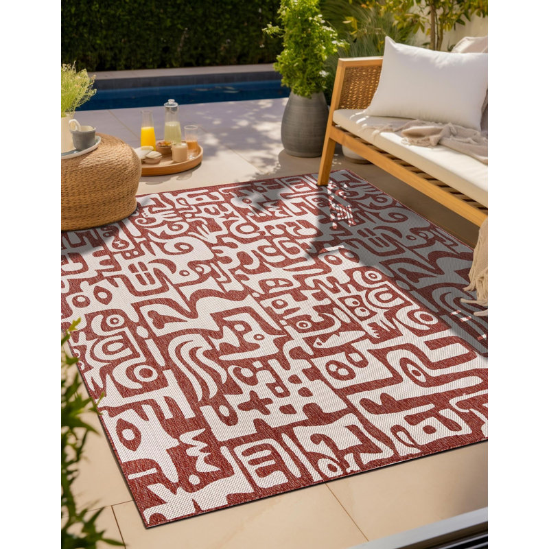 Tapis rouge rouille Aucun, Carré 7 pi 10 po