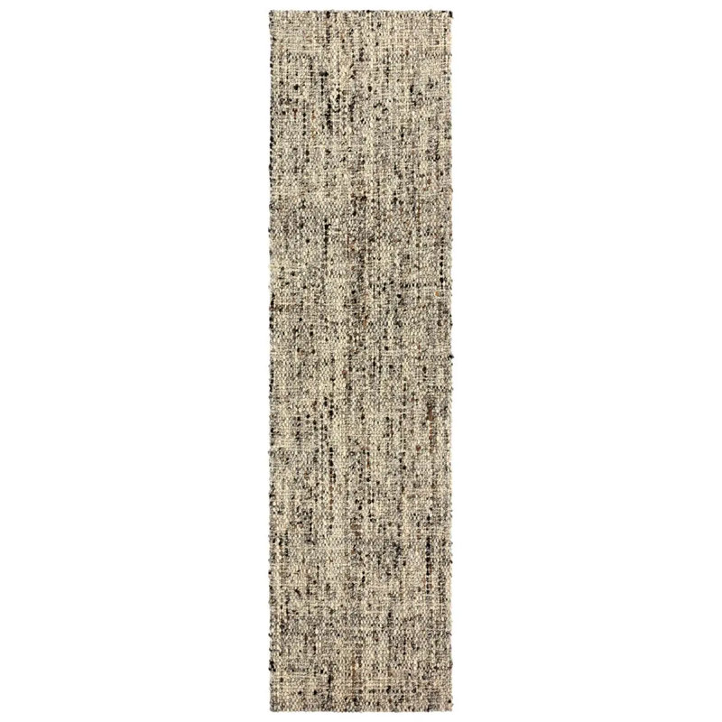 Tapis gris en laine fabriqué à la main Elya, Tapis de couloir 3 pi x 12 pi