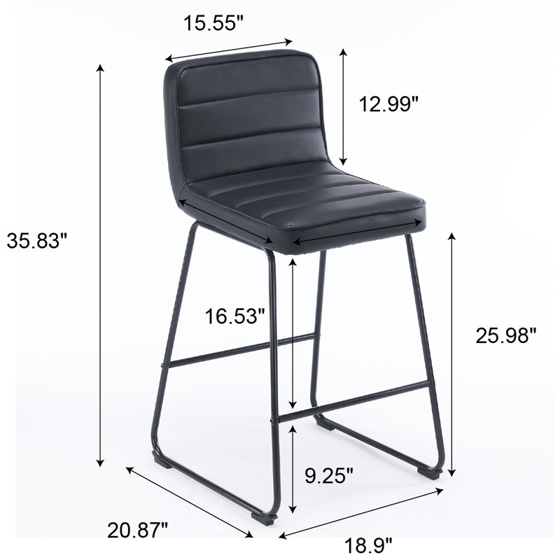 Upholstered Counter Stool with Metal Frame, Black