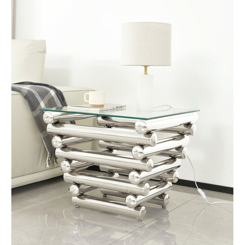 Table de bout en verre Ophrise, Argent argent