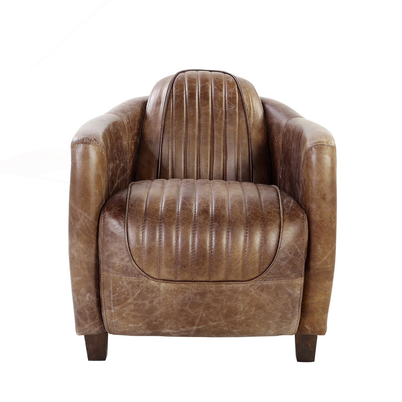 Chaise en cuir et aluminium rétro brun