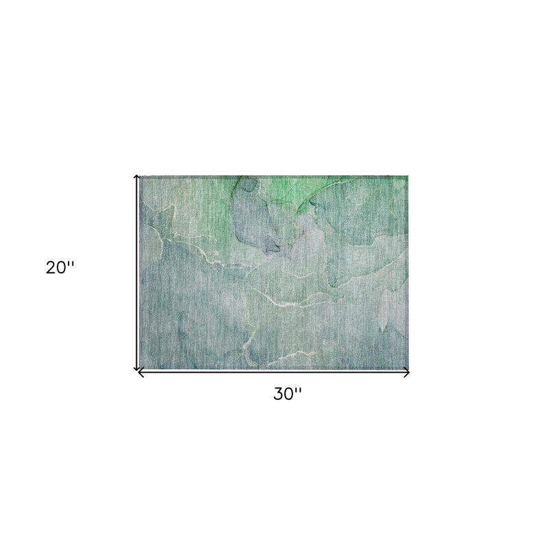 2' X 3' Teal Abstract Washable Non Skid Indoor Outdoor Area Rug