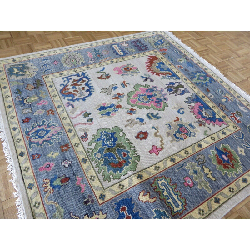 Hadin One-of-a-Kind 5'11" Square Wool Area Rug in Beige/Pink/Sage Green/Light Blue