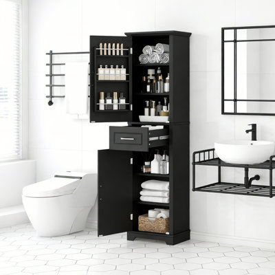 Space-Saving Tall Bathroom Storage Cabinet With Double Doors,Adjustable Shelves And Painted Mdf Board