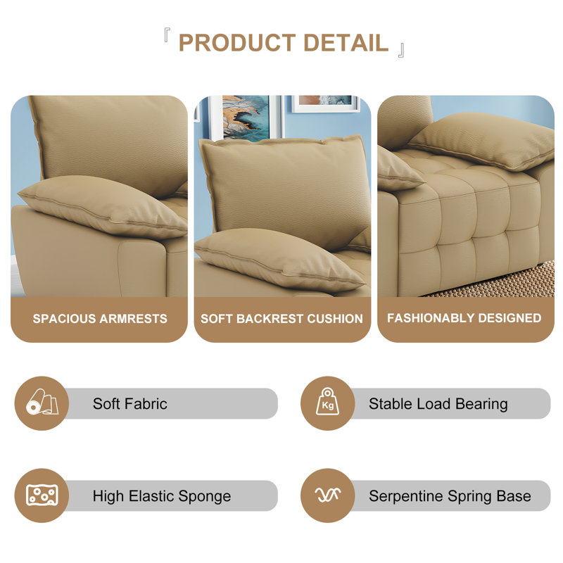 97 inch Modular Sectional Sofa Set, Extra Large L Shaped Couch with Reversible Chaise Modular Convertible Sectional Couch, Couches for Living Room Bedroom Lounge Office, Leather, Mustard Gold