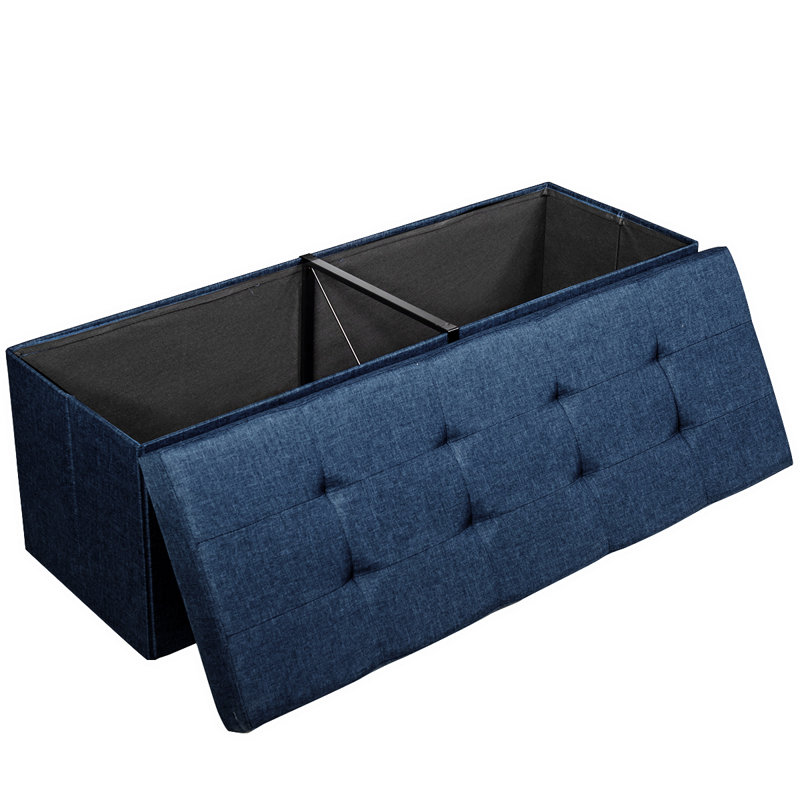 110x38x38cm Linen Upholstered Storage Bench, Navy