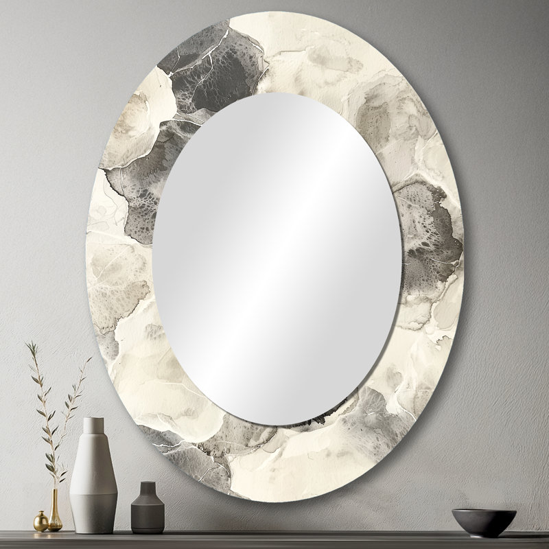 Grey Gray Circles Scenery I - Miroir mural moderne ovale, 43 po x 33 po
