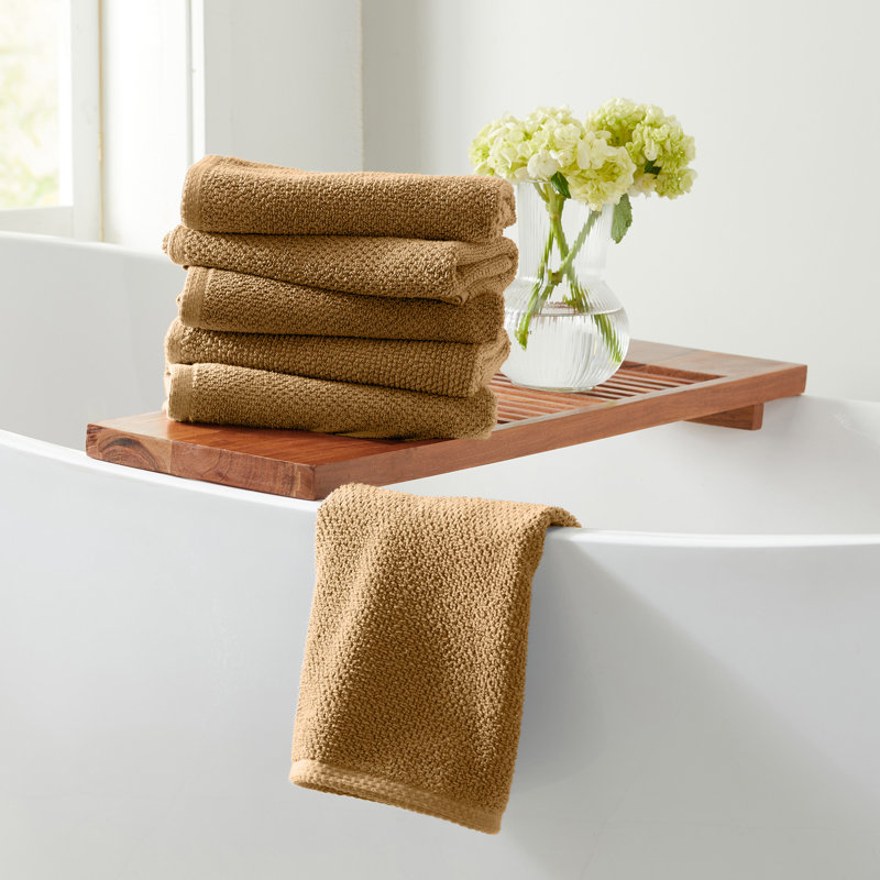 Drap de bain 100% coton texturé, Moka, Essuie-mains - paquet de 6