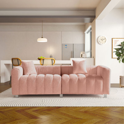 Causeuse 3 places 83,46 po en velours de qualité supérieure, canapé rembourré à bulles moderne avec pieds en métal et 2 coussins pour le salon, la chambre à coucher.