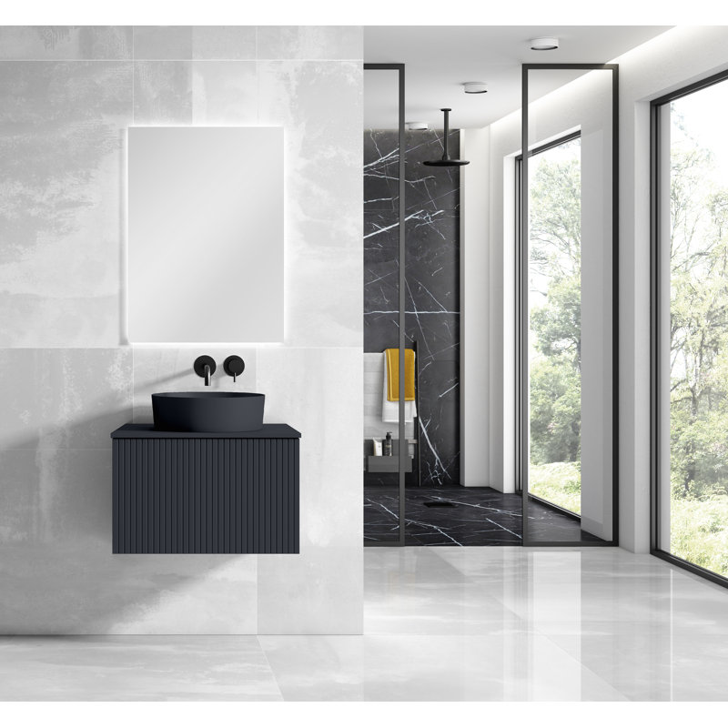 Aleemah 24'' Single Bathroom Vanity with Ceramic Top, Navy