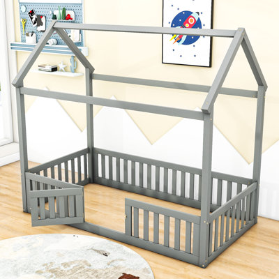 Desmonde Twin Wood Platform Bed with Fence and Door