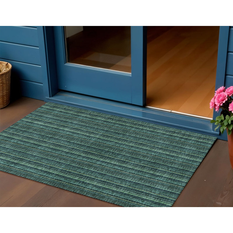 Tapis bleu sarcelle lavable à rayures 3 pi x 5 pi bleu sarcelle