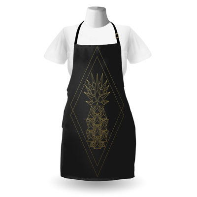 Orren Ellis Geometrical Apron Unisex Hip Style Pineapple Adult Size Dark Grey and Mustard