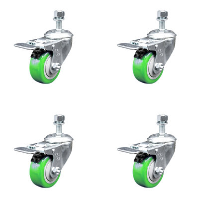 Polyurethane Swivel 12mm Stem Caster Set with Total Lock Brake