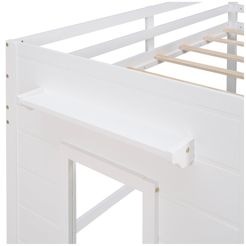 Twin Size Loft Bed with Cabinet and Shelf, White