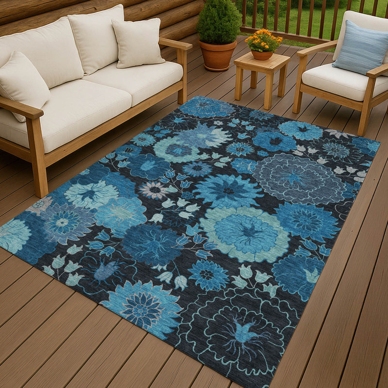 Machine Washable Indoor/Outdoor Chantille ACN2295 Floral Rug, Rectangle 9' x 12'