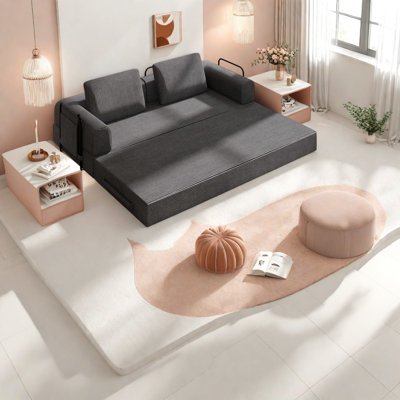 Space-saving Convertible Sofa In Corduroy, Modern Dark Gray For Small Spaces