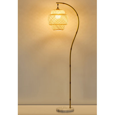 Lampe sur pied rétro nostalgique en métal et bambou