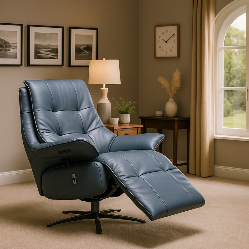 Bellagio Top Grain Italian Leather Blue Swivel Chair