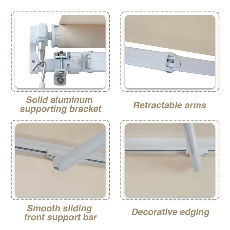 Canopee Retractable Patio Awning Sun Shade Awning with Manual Crank Handle 300g Polyes, 5.91" H x 118.11" W x 98.43" D, Beige