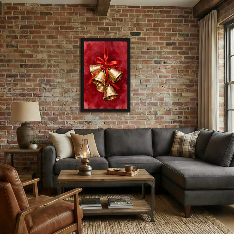 Cloches rouges de Noël sur fond rouge, H 24 po x l 16 po