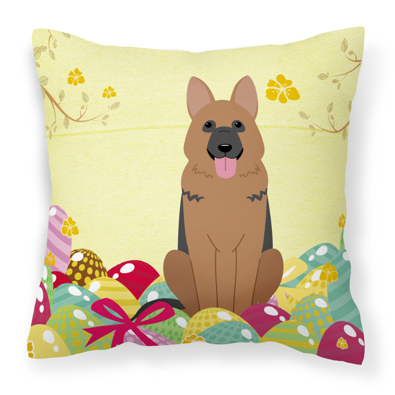 Coussin décoratif d’intérieur/d’extérieur collie de pâques œufs border, Berger allemand 1, 18 po x 18 po