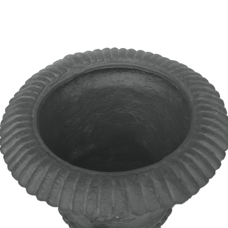 Magnesium Oxide Garden Urn Planter - 18.77'' D X 28.4'' H Antique Gray Concrete, Roman Style With Details, Square Base, Lightweight, No Assembly For Different Plants Concrete Design, Botanical