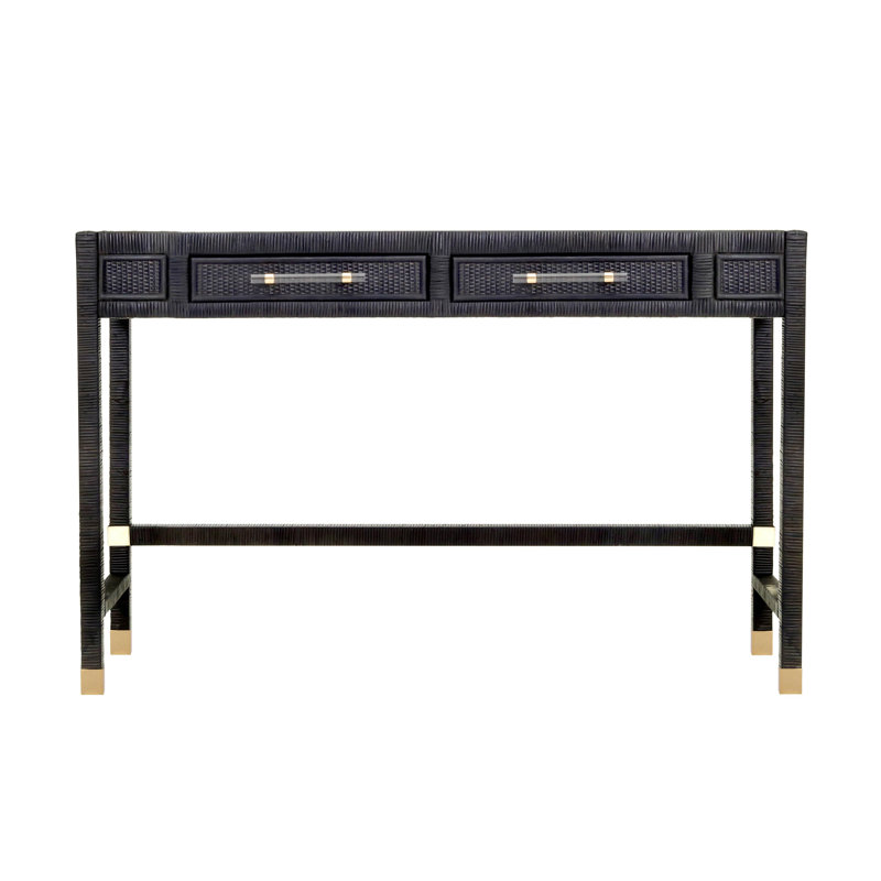 Amara Solid Wood Wicker/Rattan Writing Desk, Black