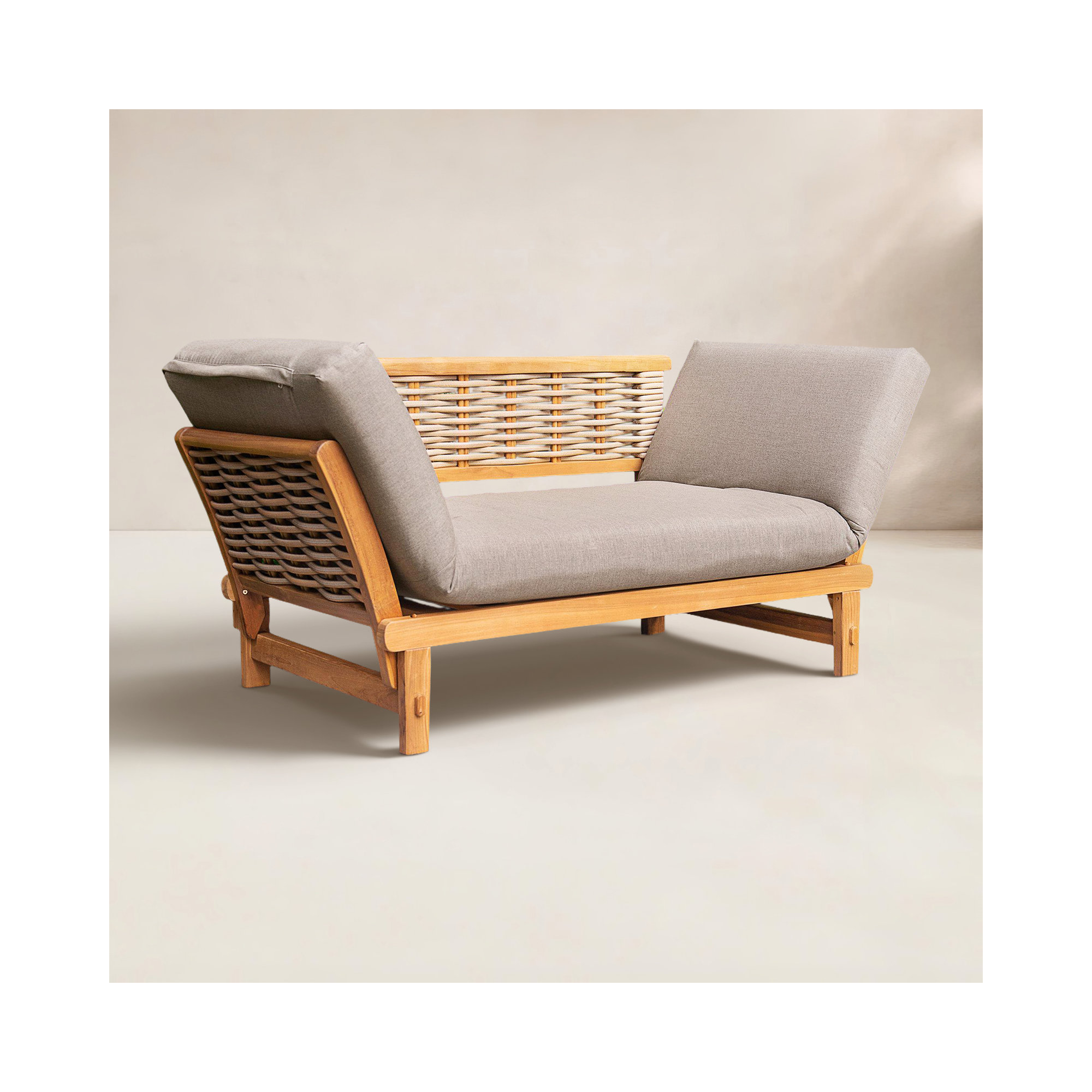  79'' Wide Outdoor Teak Patio Daybed with SunbCushions, Cast Shale Sunbrella®