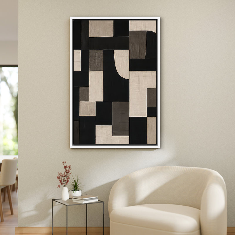 Reproduction d'art sur toile - Œuvre abstraite, décor moderne neutre pour le salon, H 36 po x l 24 po, Toile tendue, Blanc