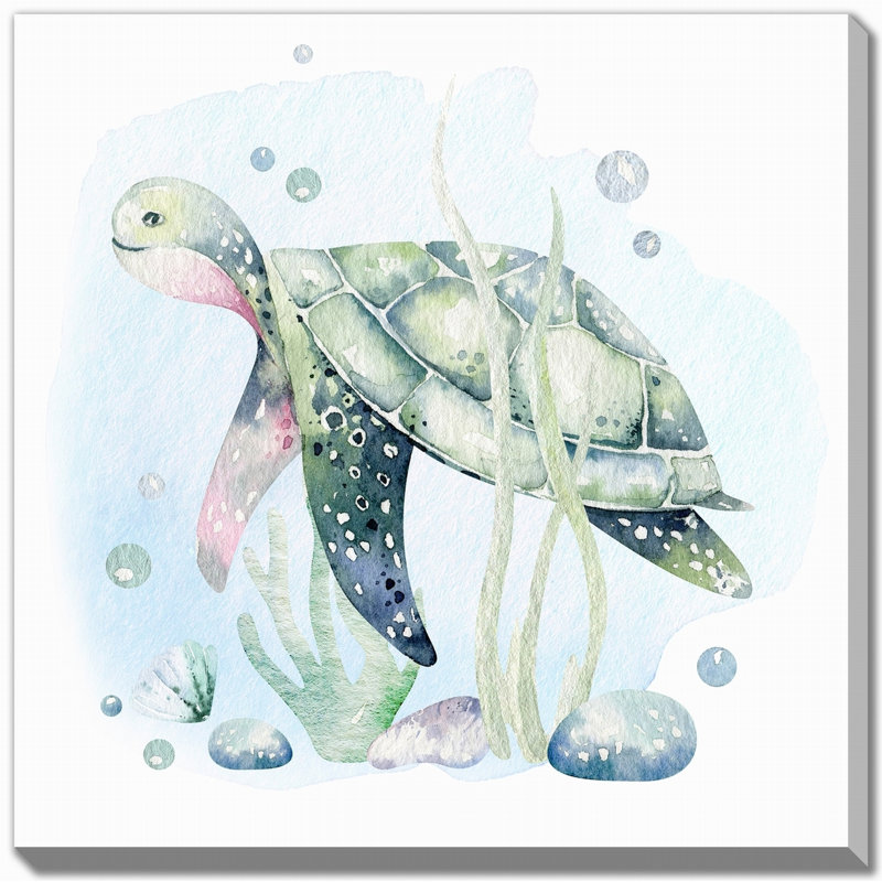 Tortue 1, art mural sur toile, Sans cadre, H 24 po x l 24 po