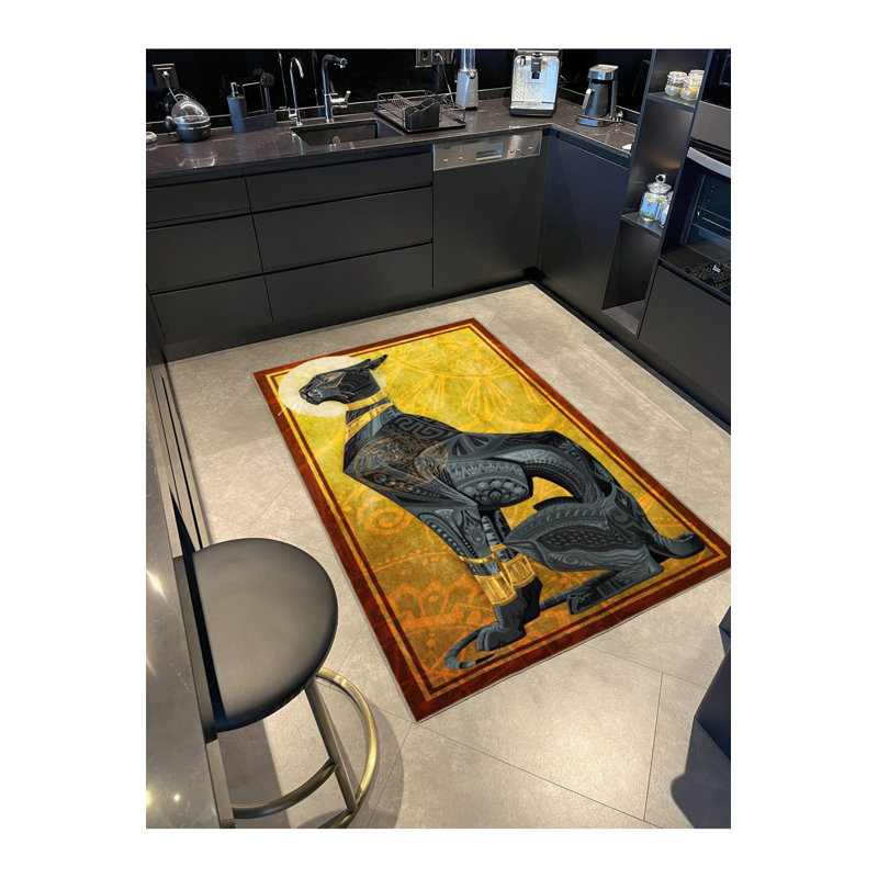 Tapis jaune à motif de chat lavable, Sous-tapis carré 4 pi 11 po inclus
